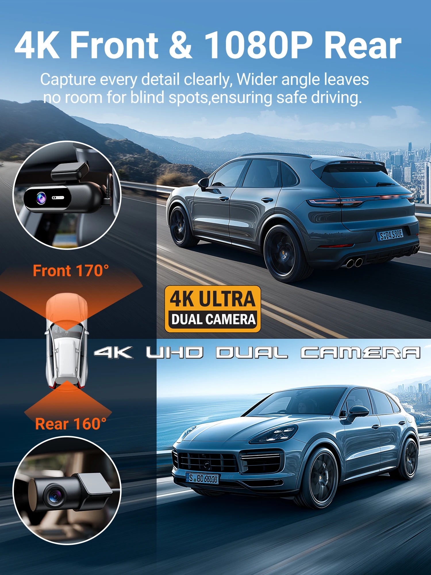 4K Dual Dash Cam – Camera with Night Vision & WiFi