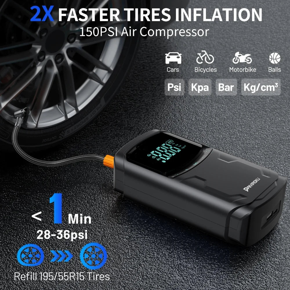 PowerStart Pro™ – 5000A Car Jump Starter & Air Compressor (Start Your Car Anywhere in Seconds)